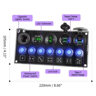 12V Switch Panel Quick Charge USB Voltmeter