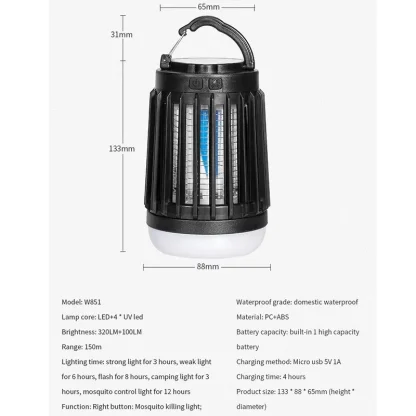 Mosquito Lamp UV Light Bug Zapper Trap Solar Charging Rechargeable - Image 6