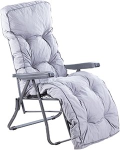 Outdoor reclining chair, motorhome camping seat, zero gravity chair, folding caravan furniture, comfy camping lounger.